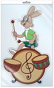 *ФМ2-12657 ПЛАКАТ ВЫРУБНОЙ А4 В ПАКЕТЕ. Заяц играет на барабанах из мультфильма Ну, погоди! (блестки, в индивидуальной упаковке, с европодвесом и клеевым клапаном)