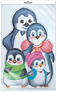 *Ф-11081 ПЛАКАТ ВЫРУБНОЙ А3 В ПАКЕТЕ. Семья пингвинов - группа Птицы (блестки, в индивидуальной упаковке, с европодвесом и клеевым клапаном)