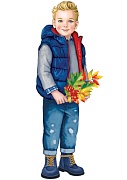 Ф-15162 Плакат вырубной А3. Мальчик с осенними листьями. Двухсторонний - тема Деревья
