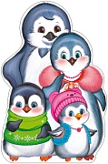 Ф-11081 Плакат вырубной А3. Семья пингвинов (с блестками в лаке) - группа Птицы
