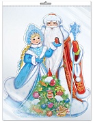 *Ф-14036 ПЛАКАТ ВЫРУБНОЙ А3 В ПАКЕТЕ. Дед Мороз со снегурочкой (блестки в лаке, в индивидуальной упаковке, с европодвесом и клеевым клапаном) - группа Персонажи сказок