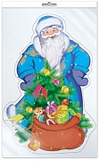 *ФМ-10859 ПЛАКАТ ВЫРУБНОЙ А4 В ПАКЕТЕ. Дед Мороз с подарками (с блестками в индивидуальной упаковке с европодвесом и клеевым клапаном)