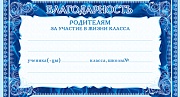 ШМ-4609 Мини-диплом. Благодарность родителям за участие в жизни класса (формат 200х107 мм)