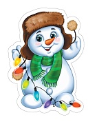 М-16591 Вырубная фигурка. Снеговик с новогодней гирляндой (двухстороняя, ВД-лак)