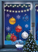 НМТ1-16501 Новогодние наклейки на окна А4+. Елочные игрушки (видны с обеих сторон, 4+4, снежинки из белил)