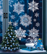 НМТ1-15331 Новогодние наклейки на окна А4+. Снежинки Новогодние (Пластиз,,многоразов., видны с обеих сторон)