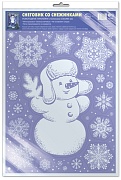 *Н-16485 НАКЛЕЙКИ А3 В ПАКЕТЕ. Снеговик со снежинками. (белила, многоразовые, видны с обеих сторон, в индивидуальной упаковке, с европодвесом и клеевым клапаном)