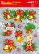 НМТ-14771 Новогодние наклейки на окна А4+. Новогодние украшения. Серебряная металлизация, многоразовые)