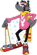 Ф2-12205 Плакат вырубной А3. Волк лыжник из мультфильма Ну, погоди! (с блестками в лаке)