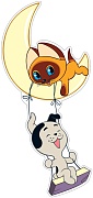 Ф2-12607 Плакат вырубной А3. Котенок Гав и щенок на луне из мультфильма Котенок по имени Гав (с блестками в лаке)