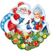 ФМ-10008 Плакат вырубной А4. Дед Мороз и Снегурочка (блестки в лаке)