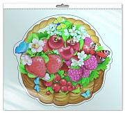 *ФМ-9607 ПЛАКАТ ВЫРУБНОЙ А4 В ПАКЕТЕ. Корзинка с ягодами (блестки, в индивидуальной упаковке, с европодвесом и клеевым клапаном) - группа Ягоды